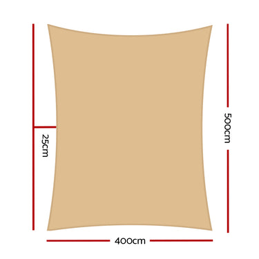 Instahut Shade Sail 4x5m Rectangle 280GSM 98% Sand Shade Cloth